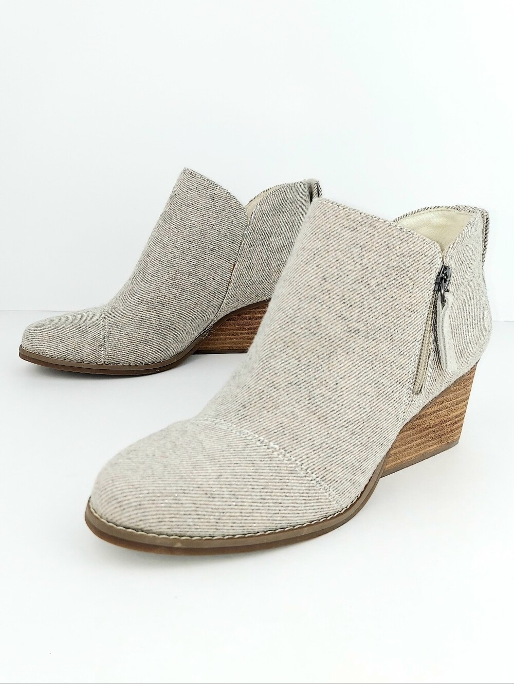 Toms Goldie Wedge Bootie Natural Shimmer Twill 7.5 - Picture 13 of 14